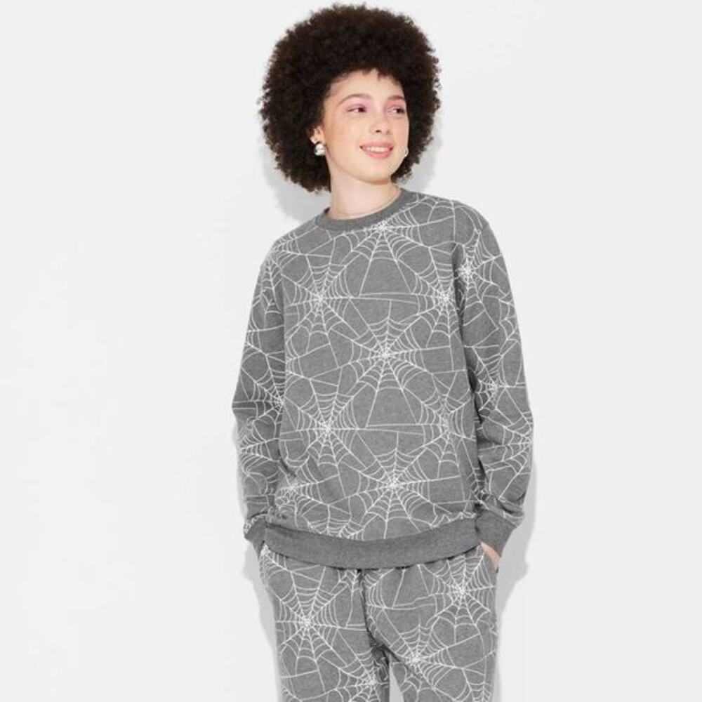 Doe Women's‎ Spiderweb Print Graphic Sweatshirt Charcoal Gray Size XXS